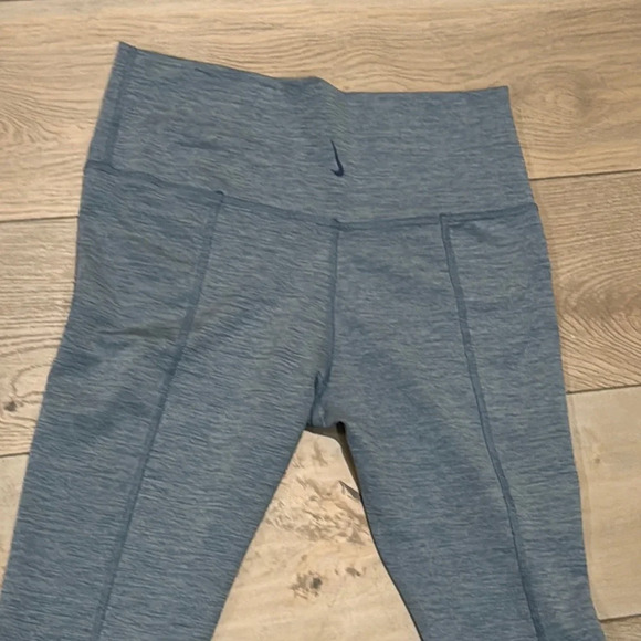 Nike Yoga Ruched High Waisted Ankle Blue Leggings - Picture 2 of 10